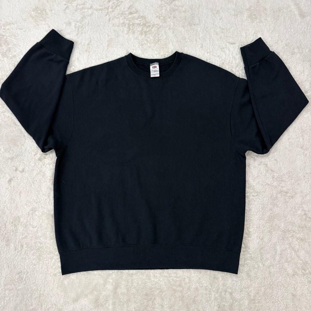 Vintage 90s Fruit of the Loom Mens XL Black Blank Crewneck Sweatshirt Mexico